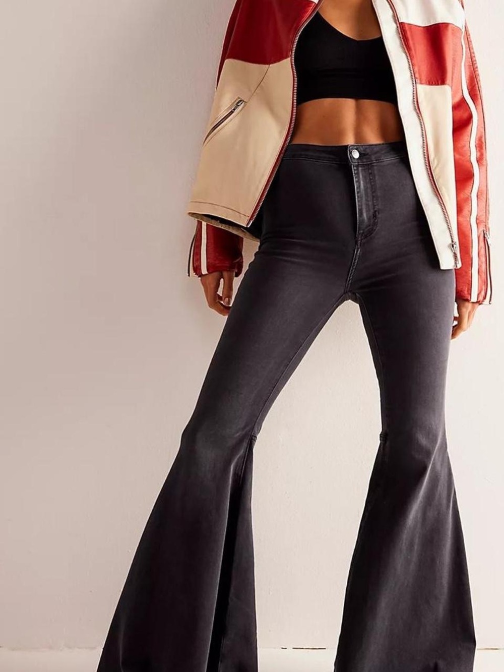 Free People Just Float On Flared Jeans Women's 28 Black Raw Hem Bell Bottom - Picture 2 of 5